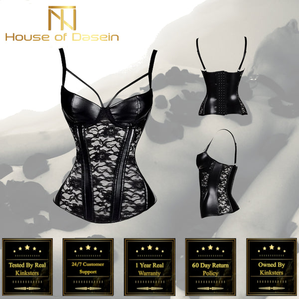 Black Leather And Lace Bustier Over Slimming Lingerie  Fetish Clothing Corsets & Bustiers
