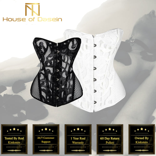 Black White Over Bust Corset Lace Mesh  Lingerie  Fetish Clothing Corsets
