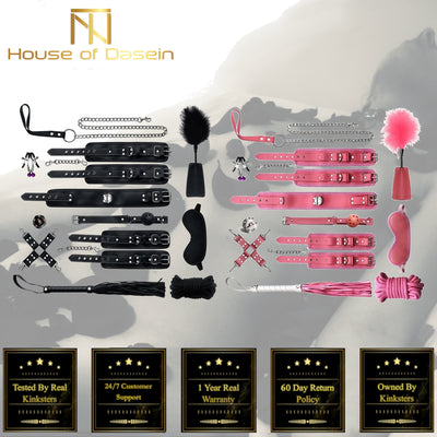 Black Pink  Kit Handcuffs Leash Whip Gag Nipple Clamps  Set  Starter Kits