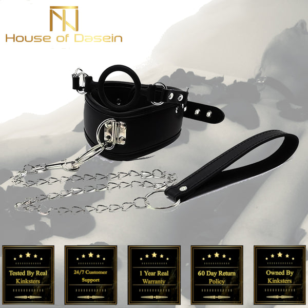 Black Posture Collar O Ring Gag Chain Leash   Restraints Collars & Leashes