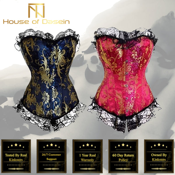 Blue Red Corset Gold Lace Trim  Lingerie Kink  Fetish Clothing Corsets