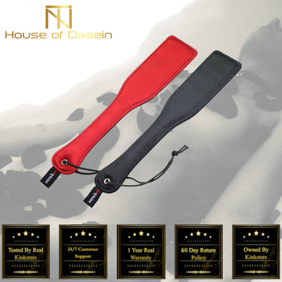 Double Sided Paddle Impact Toy Red Black Satin Leather  Paddles