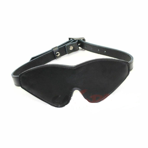 Deluxe Black Leather Blindfold Bondage Eye Mask Restraints Bdsm