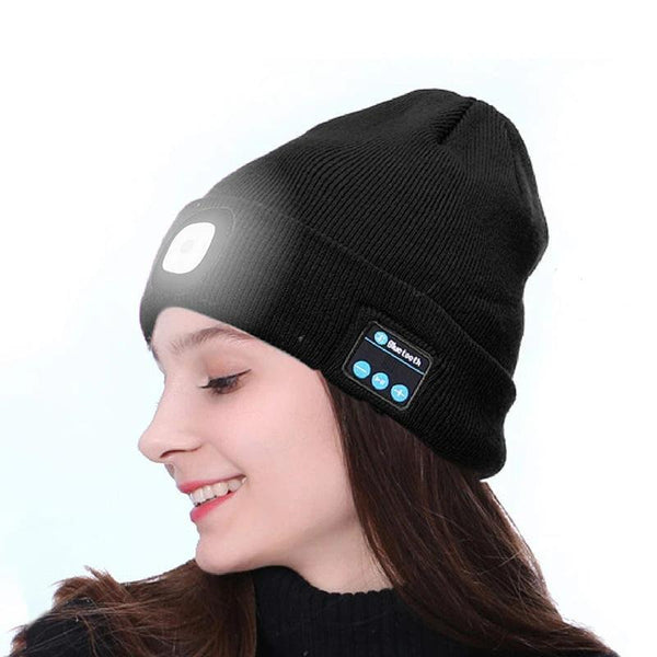 Wireless Bluetooth Music Knitted Hat With Led Lamp Camping Beanie Headlamp Hats & Headwear