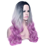 Central Parting Hair Style Gradient Ramp Slim Face Long Wig Tyrian Purple