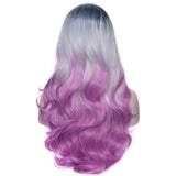 Central Parting Hair Style Gradient Ramp Slim Face Long Wig Tyrian Purple