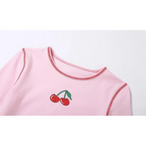 Cherry Belly Shirt Crop Top Women Crop Tees