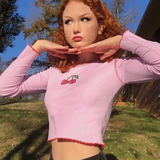 Cherry Belly Shirt Crop Top Women Crop Tees