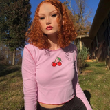 Cherry Belly Shirt Crop Top Women Crop Tees