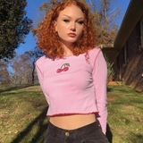 Cherry Belly Shirt Crop Top Women Crop Tees