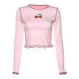 Cherry Belly Shirt Crop Top Women Crop Tees