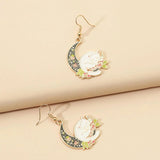 Veile Studios Cute Cat With Black Moon And Flower Dangle Aesthetic Drop Earrings