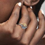 Veile Studios Sterling Silver Rising Sun Ring Shining Blue Moon Combination Two In One Rings