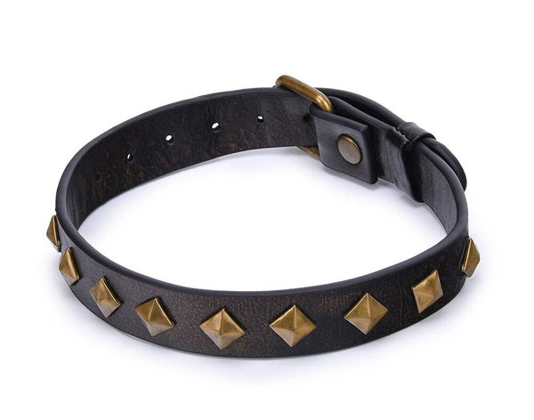 Leather Rivet Slave Collar Bronze   Necklace Collars & Leashes