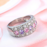 Veile Studios Coloured Zircon Half Circle Women's Engagement Wedding Cubic Zirconia Pave Rings