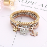 Veile Studios Three Colour Alloy Rhinestone Butterfly Pendant Elastic Gem Charm Bracelet Set Charms & Charm Bracelets