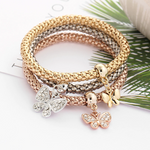 Veile Studios Three Colour Alloy Rhinestone Butterfly Pendant Elastic Gem Charm Bracelet Set Charms & Charm Bracelets