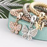 Veile Studios Three Colour Alloy Rhinestone Butterfly Pendant Elastic Gem Charm Bracelet Set Charms & Charm Bracelets
