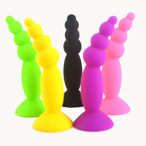 Colourful Silicone Butt Plug Beads Suction Cup Anal Trainer Beginners