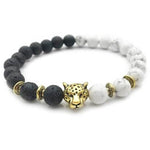 Veile Studios 8Mm White Black Ball Stone Volcanic Lava Beads Gold Leopard Head Charm Bracelet Bracelets