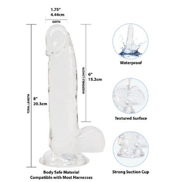 Crystal Dildo W Balls 8In Clear Realistic Dildos