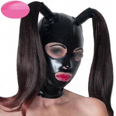 Custom  Latex Fetish Hood Wig Tube Pigtails  Play Hoods