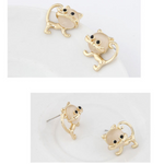 Veile Studios Cute Faux Opal Kitten Tiny Golden Earrings