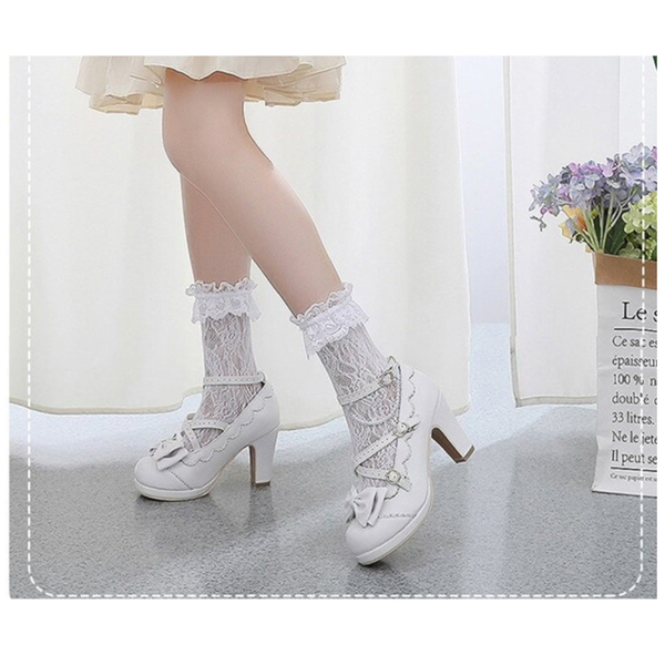 Cute Lolita Buckle Heel Bow Cosplay Shoes Footwear