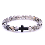 Bracelets Veile Studios Natural Stone Black Cross Elastic Wire Bracelet For Fashion Jewellery And Accessories