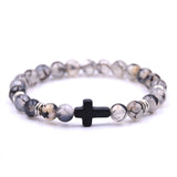 Bracelets Veile Studios Natural Stone Black Cross Elastic Wire Bracelet For Fashion Jewellery And Accessories