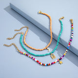 Veile Studios 3 Piece Fashion Creative Color Rice Bead Anklet Star Moon Hollow Lock Jewellery Anklets