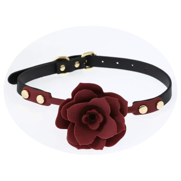 Silicone Rose Ball Gag With Adjustable Pu Leather Strap Playful Adult Novelty(Red) Gags