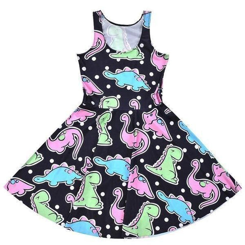 Digital Printing Dinosaur Pleated Summer Fashion Clothing Dresses