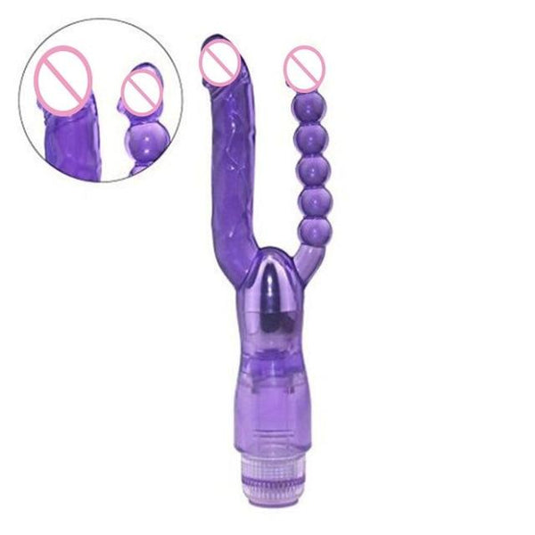 Pink Purple Double Penetration Jelly  Vibrating Anal Beads Anal Balls & Beads