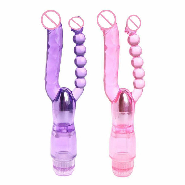 Pink Purple Double Penetration Jelly  Vibrating Anal Beads Anal Balls & Beads