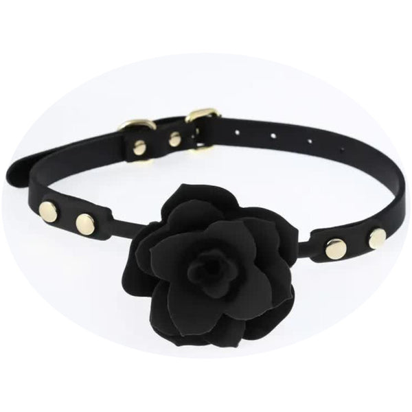 Silicone Rose Ball Gag With Adjustable Pu Leather Strap Playful Adult Novelty(Black) Gags