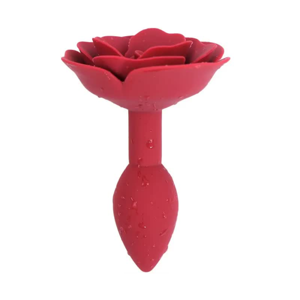 Elegant Rose Silicone Anal Plug Smooth Tapered Design For Comfortable Play(Dark Red) Non Vibrating Butt Plugs
