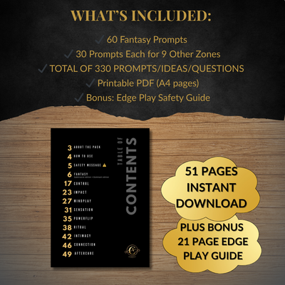 330  Printable Scene Idea Prompts Edge Play Safety Guide Desire & Devotion Expansion Pack Kinky Couples Extreme Dominant Submissive Sex Games