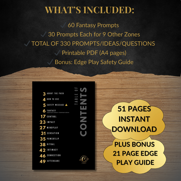 330  Printable Scene Idea Prompts Edge Play Safety Guide Desire & Devotion Expansion Pack Kinky Couples Extreme Dominant Submissive Sex Games