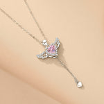 Veile Studios Moving Cupid Heart Angel Wings Tassel Necklace Crystal Clavicle Chain Women Jewelry Gift Necklaces & Pendants