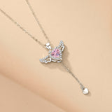 Veile Studios Moving Cupid Heart Angel Wings Tassel Necklace Crystal Clavicle Chain Women Jewelry Gift Necklaces & Pendants