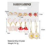 Veile Studios 6 Pairs Creative Flower Mushroom Butterfly Snake Drop Earrings
