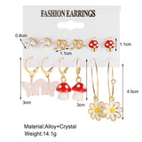 Veile Studios 6 Pairs Creative Flower Mushroom Butterfly Snake Drop Earrings