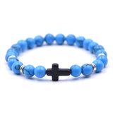 Bracelets Veile Studios Natural Stone Black Cross Elastic Wire Bracelet For Fashion Jewellery And Accessories