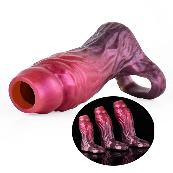 Fantasy Ribbed Dildo Open Ended Sheath Silicone  Sleeve Men  Enlargement Masturbators