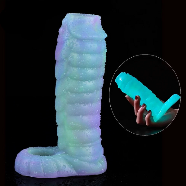 Luminous Sheath Fantasy Ribbed Dragon  Sleeve Sex Toys Stretch Enlarge   Extenders & Enlargers