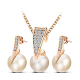 Veile Studios Fashion Lady Pearl Clear Crystal Rose Gold Necklace Earrings Set Jewellery Sets
