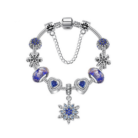 Veile Studios Fashion Creative Blue Crystal Snowflake Pendant Bracelet Diy Love Heart Bracelets