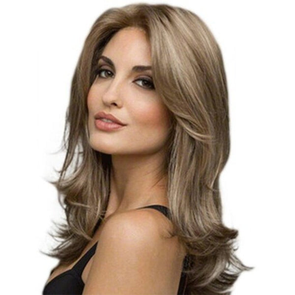 Fashionable Central Parting Hair Style Long Wave Wig Tan Wigs Facial Hair