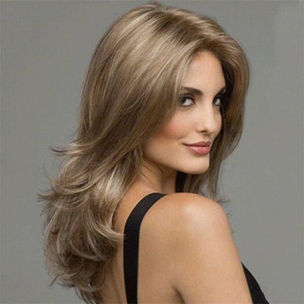 Fashionable Central Parting Hair Style Long Wave Wig Tan Wigs Facial Hair